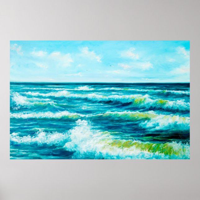 Ölgemälde, die Wellen im Ozean oder im Meer auf de Poster (Vorne)