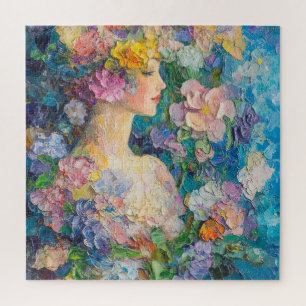 Ölgemälde einer Frau in Blumen