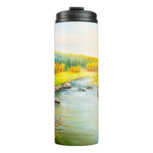 Ölgemälde einer schönen Herbstlandschaft, Wald Thermosbecher