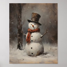 Ölgemälde eines Schneemanns mit Hut und Red Scarf Poster