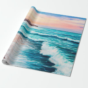 Ölgemälde eines schönen lila Sonnenuntergangs über Geschenkpapier