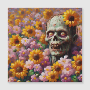 Ölgemälde eines Zombies auf einem Blumenfeld Hallo Magnetkarte