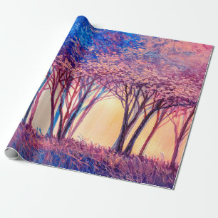 Ölgemälde farbenfrohe Bäume. Abstraktes Bild von f Geschenkpapier