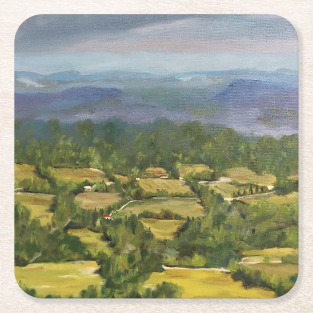 Ölgemälde "Felder von oben" Landschaft Rechteckiger Pappuntersetzer (Vorderseite)