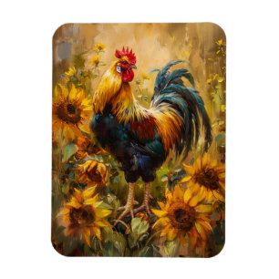 Ölgemälde Hahn und Sonnenblumen Flexibel Magnet