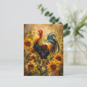 Ölgemälde Hahn und Sonnenblumen Postkarte