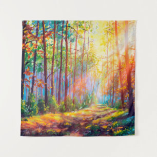 Ölgemälde herrlicher Wald im Herbst, landschaftlic Wandteppich