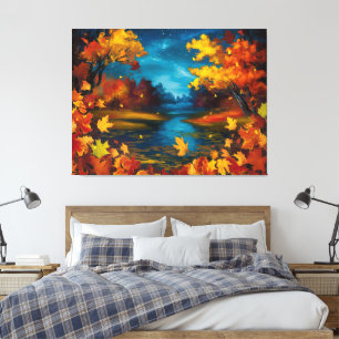 Ölgemälde in der Herbstnacht Leinwanddruck