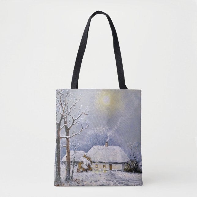 Ölgemälde ländlicher Landschaft. Winter. Altes Dor Tasche (Vorderseite)