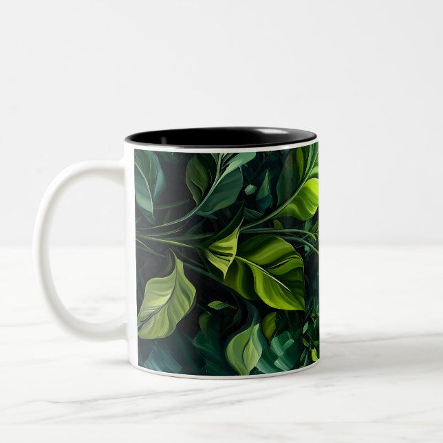 Ölgemälde mit abstrakter Pflanze Grafische Kunst Zweifarbige Tasse (Links)