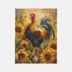 Ölgemälde mit Hahn und Sonnenblumen Fleecedecke