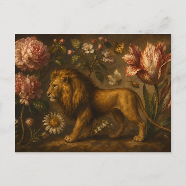 Ölgemälde mit Löwe und botanischem Garten im Vinta Postkarte (Vorderseite)