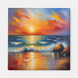 Ölgemälde mit orangefarbenem Sonnenuntergang über Magnet