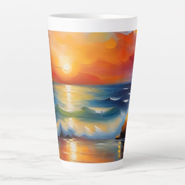 Ölgemälde mit orangefarbenem Sonnenuntergang über  Milchtasse (Vorderseite)