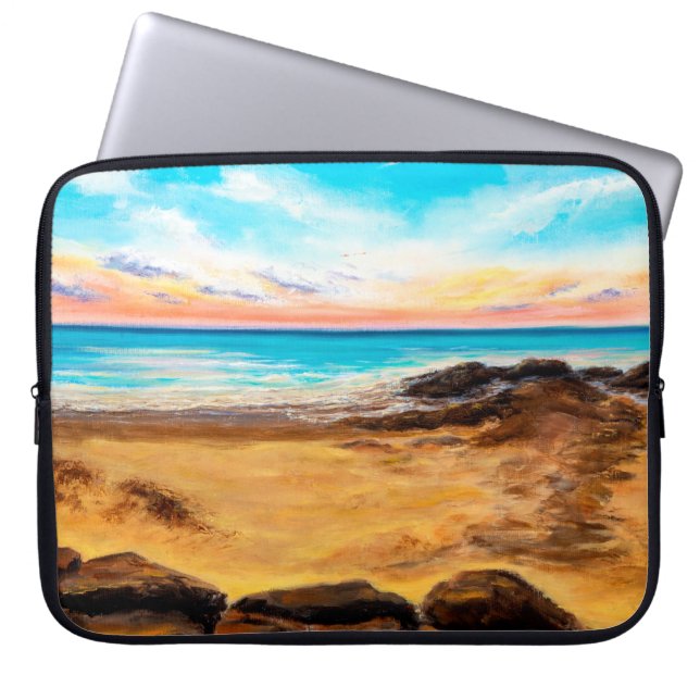 Ölgemälde mit schönem goldenem Sonnenuntergang übe Laptopschutzhülle (Vorderseite)
