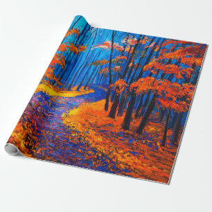 Ölgemälde mit schönem Herbstwald auf L Geschenkpapier