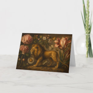 Ölgemälde mit Vintage-Löwe und botanischem Garten Karte