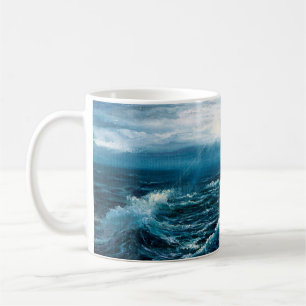 Ölgemälde mit Wellen im Ozean oder Meer auf Leinwa Kaffeetasse