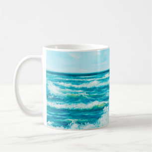 Ölgemälde mit Wellen im Ozean oder Meer auf Leinwa Kaffeetasse