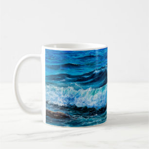 Ölgemälde mit Wellen im Ozean oder Meer auf Leinwa Kaffeetasse