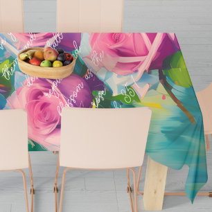 Ölgemälde rosa Rose, farbenfroher Hintergrund Tischdecke
