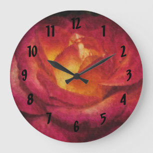 Ölgemälde Rote Rose Große Wanduhr
