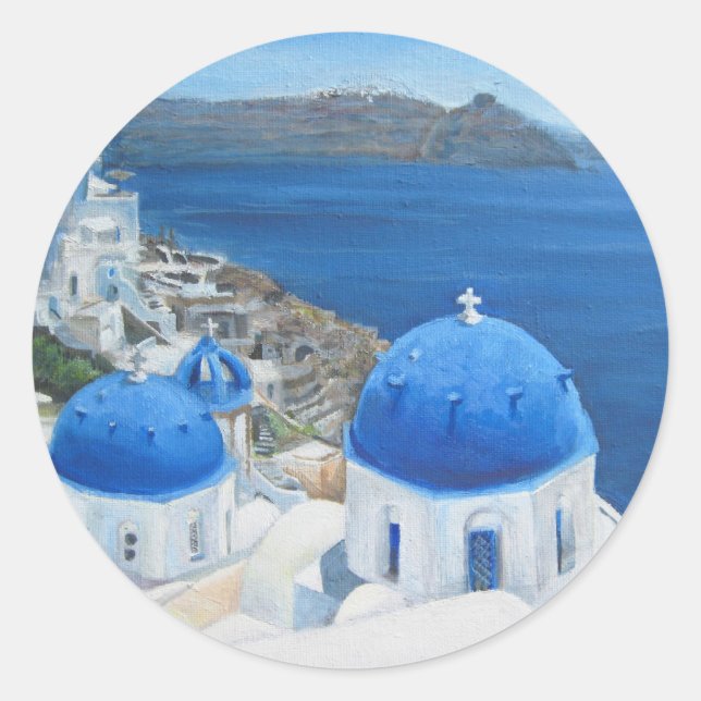 Ölgemälde Santorini Oia Runder Aufkleber (Vorderseite)