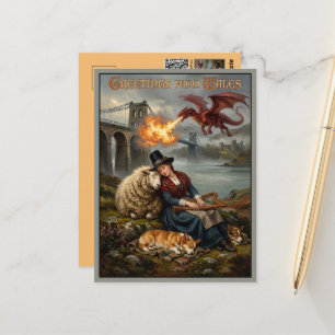 Ölgemälde-Stil Gruß aus Wales Postkarte