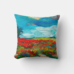 Ölgemälde von Blumenfeldern auf Leinwand. Land Kissen