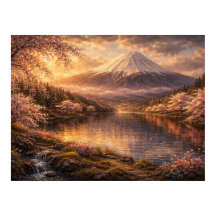 Ölgemälde von Mount Fuji & Kirschblüten