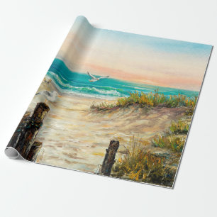 Ölgemälde von Ozeanstranddünen mit Möwen Geschenkpapier