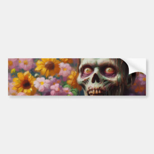 Ölgemälde von Zombie im Halloween-Blume Autoaufkleber