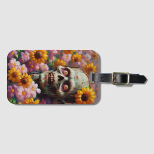 Ölgemälde von Zombie im Halloween-Blume Gepäckanhänger