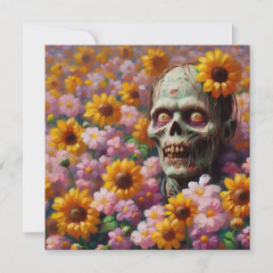 Ölgemälde von Zombie im Halloween-Blume Karte