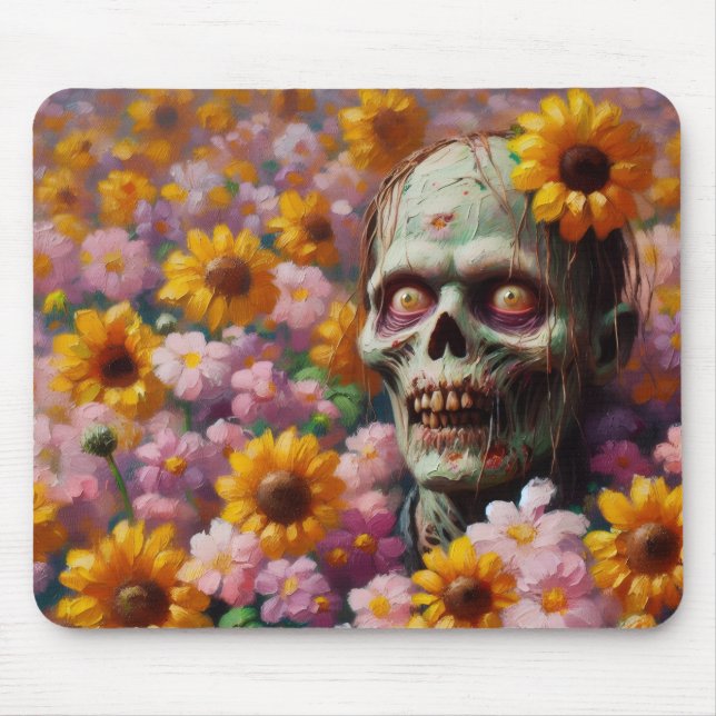 Ölgemälde von Zombie im Halloween-Blume Mousepad (Vorne)