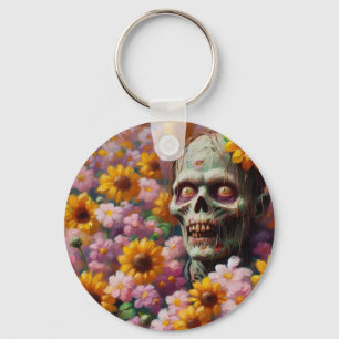 Ölgemälde von Zombie im Halloween-Blume Schlüsselanhänger