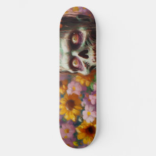 Ölgemälde von Zombie im Halloween-Blume Skateboard