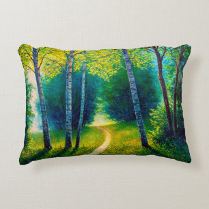 Ölgemälde Waldlandschaft, schöne Sonnenstraße Dekokissen