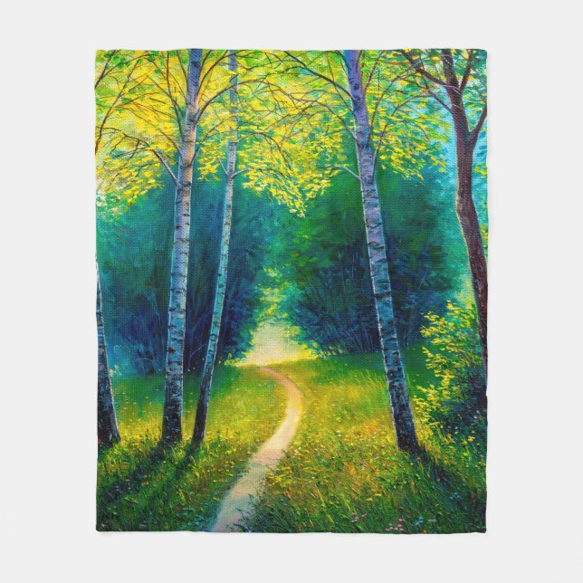 Ölgemälde Waldlandschaft, schöne Sonnenstraße Fleecedecke (Vorderseite)