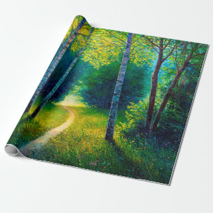 Ölgemälde Waldlandschaft, schöne Sonnenstraße Geschenkpapier