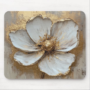 Ölgemälde Weiße Goldene Blume Mousepad