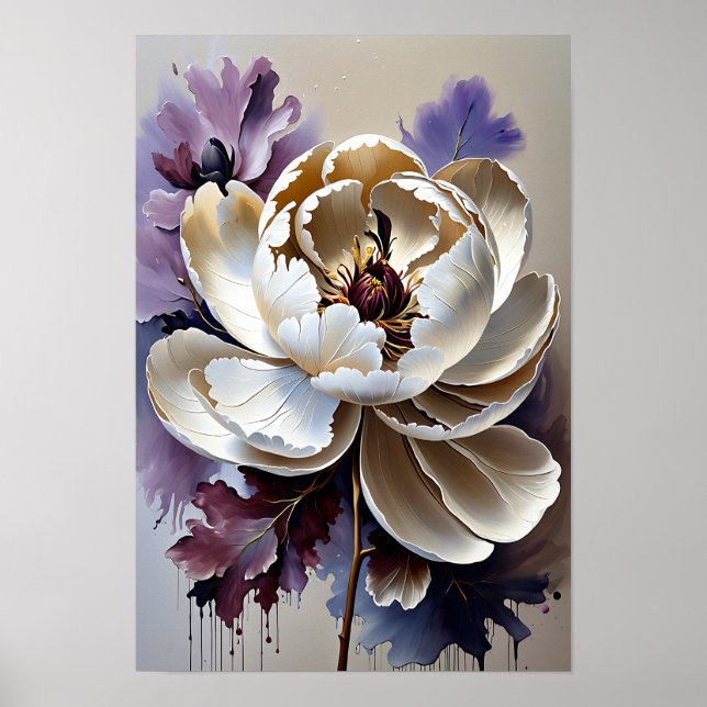 Ölgemälde Weiße Päonienblume Poster (Vorne)