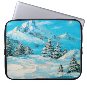 Ölgemälde, Winterberglandschaft mit Fichte Laptopschutzhülle