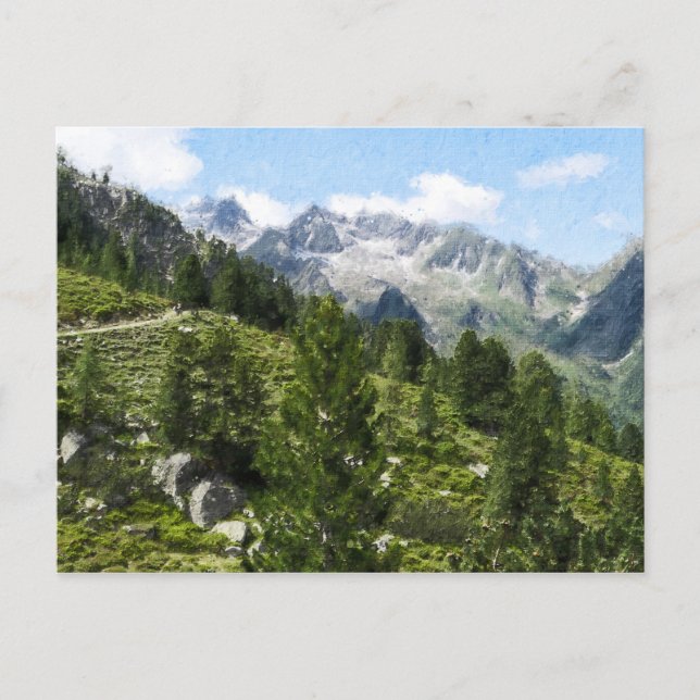 Ölgemäldebild der österreichischen Alpen. Postkarte (Vorderseite)
