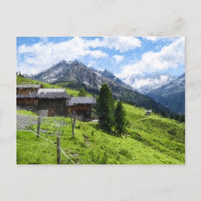 Ölgemäldebild der österreichischen Alpen. Stall. Postkarte (Vorderseite)