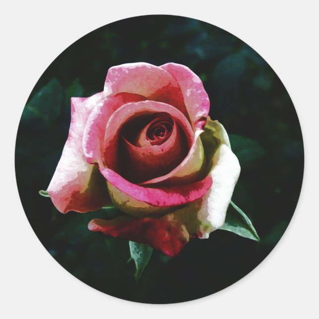 Ölgemalte Rose Runder Aufkleber (Vorderseite)
