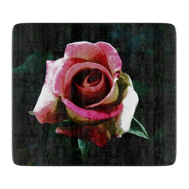 Ölgemalte Rose Schneidebrett (Vorderseite)