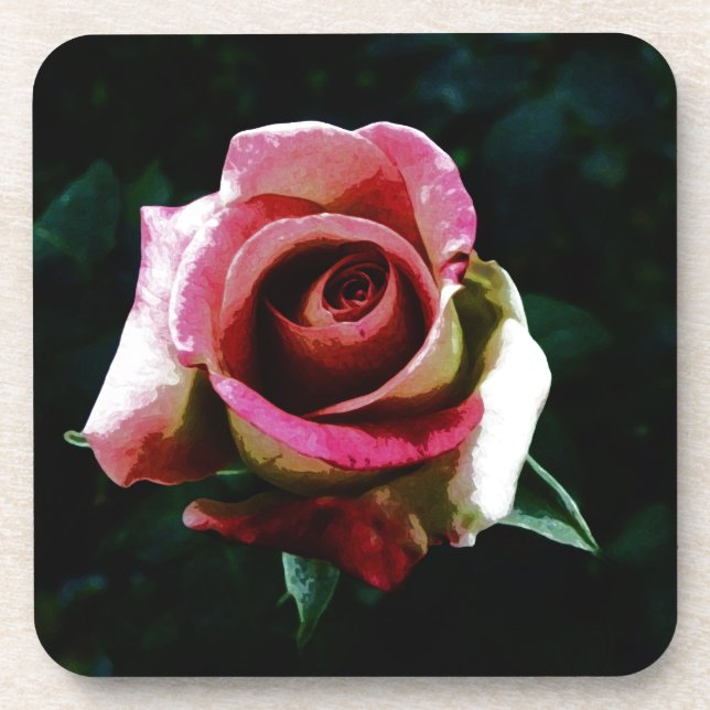Ölgemalte rote Rose Getränkeuntersetzer (Vorderseite)