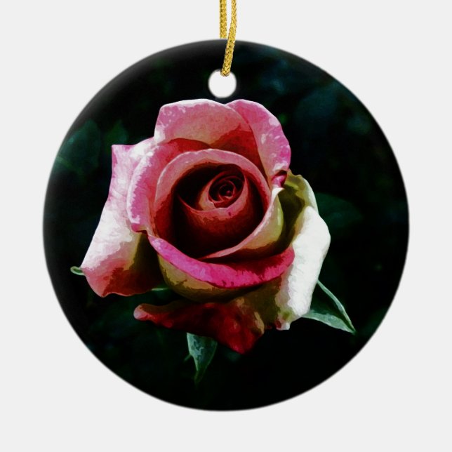 Ölgemalte rote Rose Keramik Ornament (Vorne)