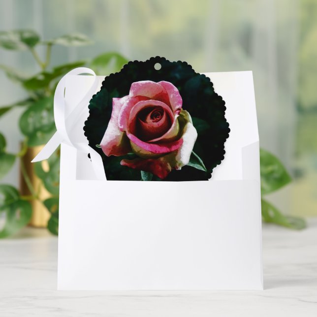 Ölgemalte rote Rose Ornament Karte (Umschlag)